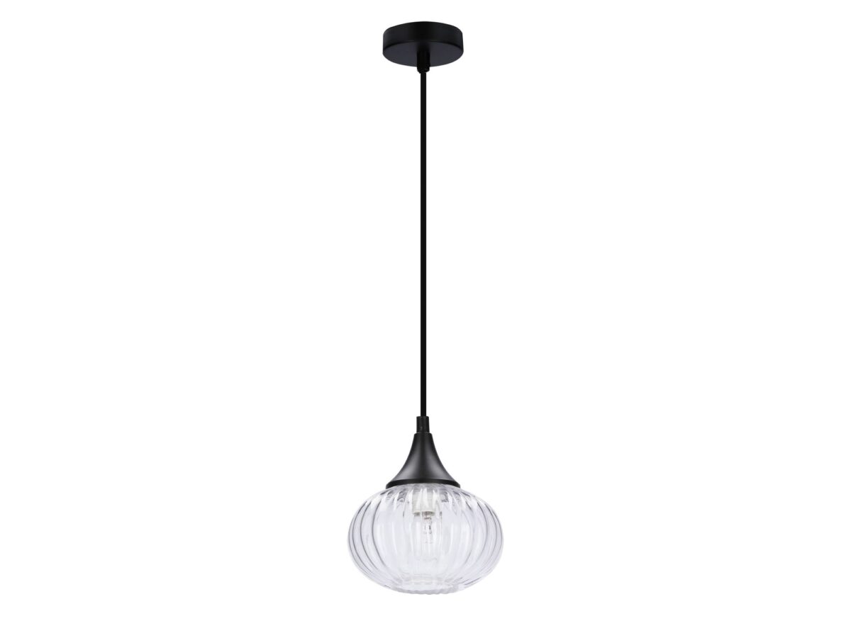 Lampa wisząca Koriso czarna 14,5 cm ze szkłem ryflowanym