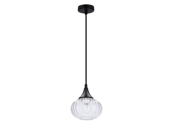 Lampa wisząca Koriso czarna z ryflowanym kloszem 14,5 cm
