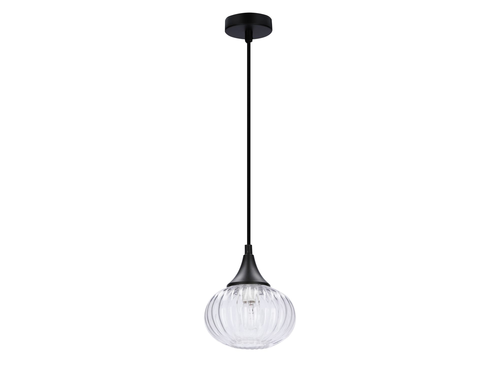 Lampa wisząca Koriso czarna z ryflowanym kloszem 14,5 cm