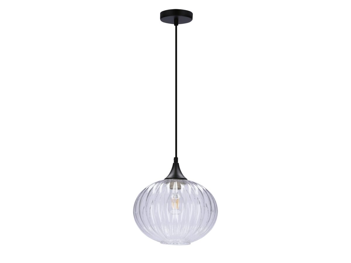 Lampa wisząca Koriso czarna 24 cm z dużym kloszem szklanym