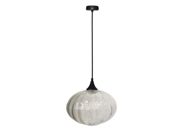 Lampa wisząca Koriso czarna z ryflowanym szklanym kloszem 26,5 cm
