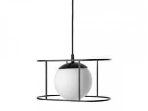 Miniaturka 4 - Czarna lampa wisząca KUGLO B ze szklanym kloszem w owalnej ramie