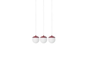 Miniaturka 1 - Lampa wisząca KUUL A burgundowa z trzema mlecznymi szklanymi kloszami