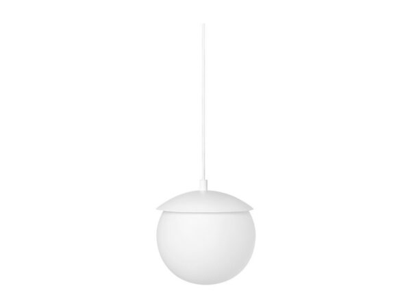 Biała lampa wisząca KUUL G z kulistym szklanym kloszem, packshot