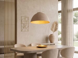 Miniaturka 6 - Lampa wisząca Lady w kolorze ciepły beż nad stołem w jadalni