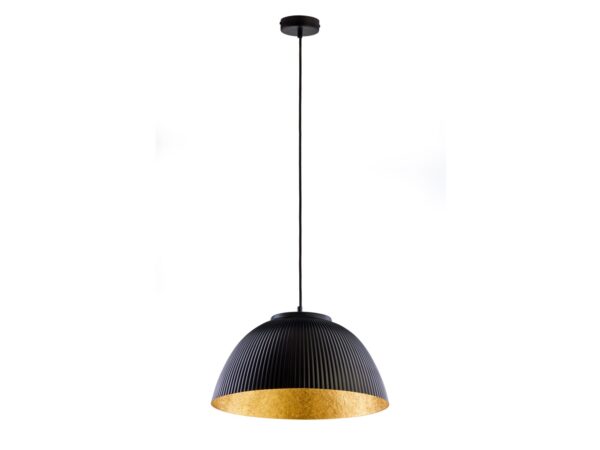 Lampa wisząca Lady z ryflowanym czarno-złotym kloszem na jasnym tle
