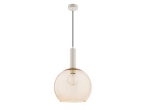 Miniaturka 1 - Biała lampa wisząca Laf z bursztynowym szklanym kloszem
