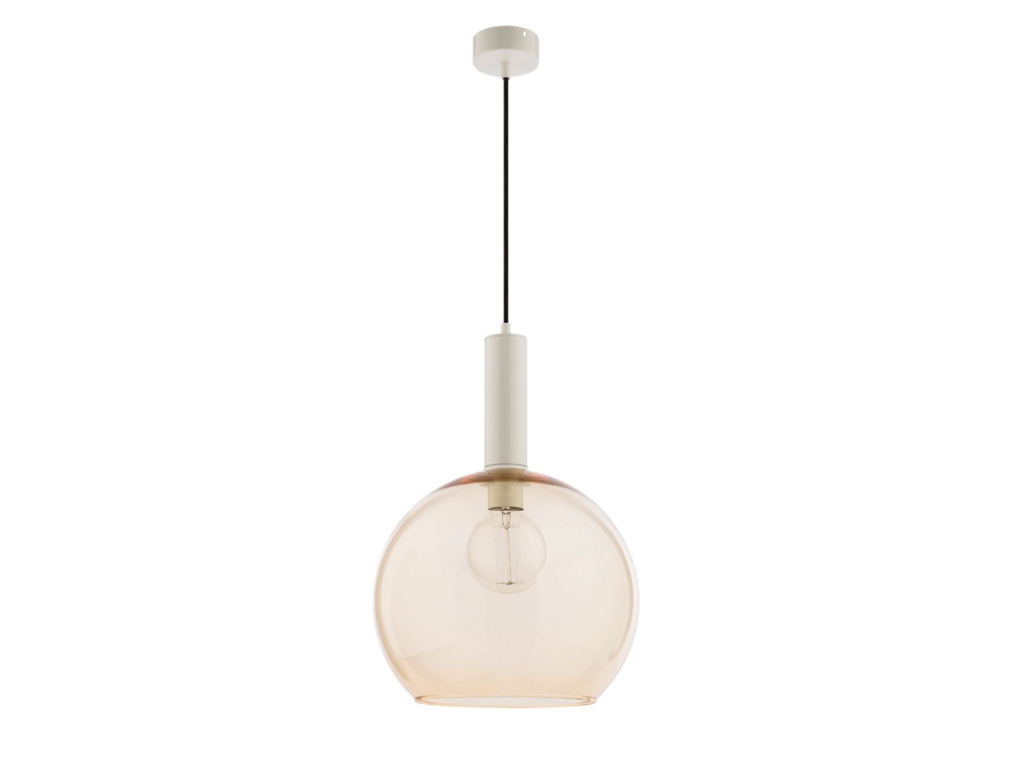 Biała lampa wisząca Laf z bursztynowym szklanym kloszem