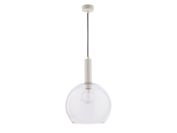 Biała lampa wisząca Laf z przezroczystym kulistym szklanym kloszem