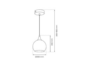 Miniaturka 6 - Schemat lampy wiszącej Laralo z kulistym kloszem 20 cm, wysokość regulowana 30 do 90 cm