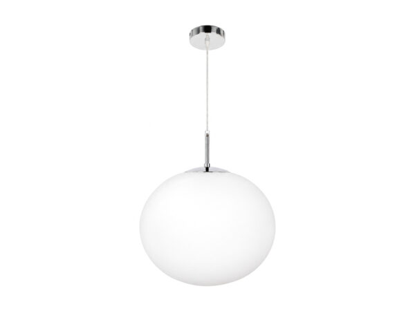 Lampa wisząca Laratena z dużym białym szklanym kloszem i chromowanym zawieszeniem