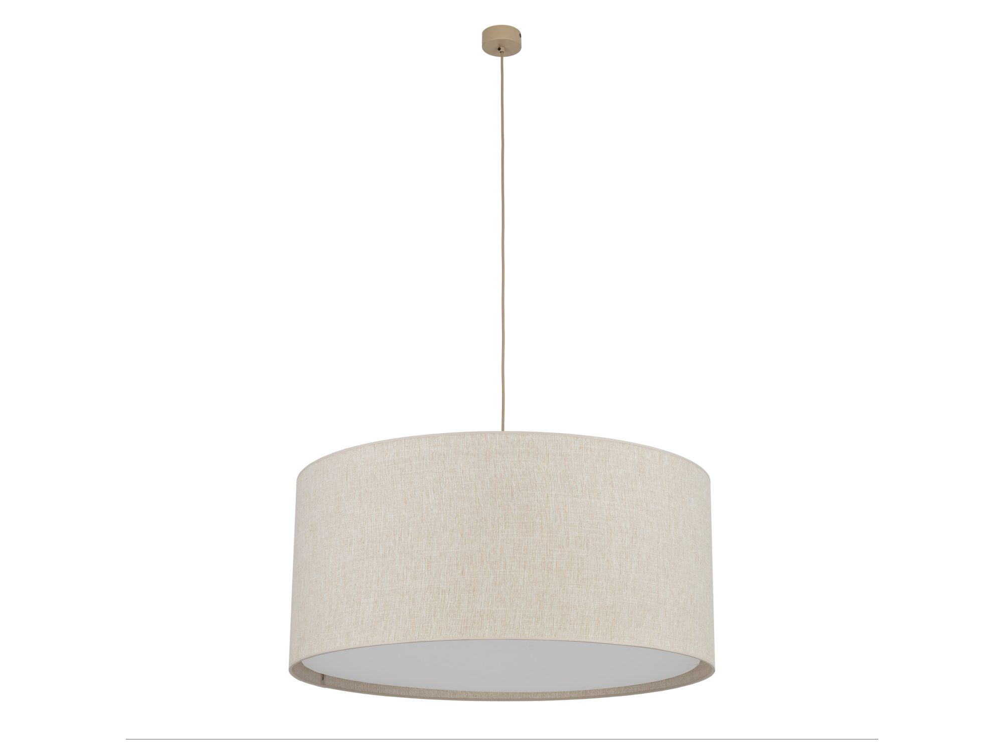 Beżowa lampa wisząca Largo z trzema abażurami na białym tle