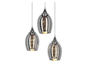 Miniaturka 2 - Zbliżenie trzech lustrzanych kloszy lampy Larimano z poziomymi pasami