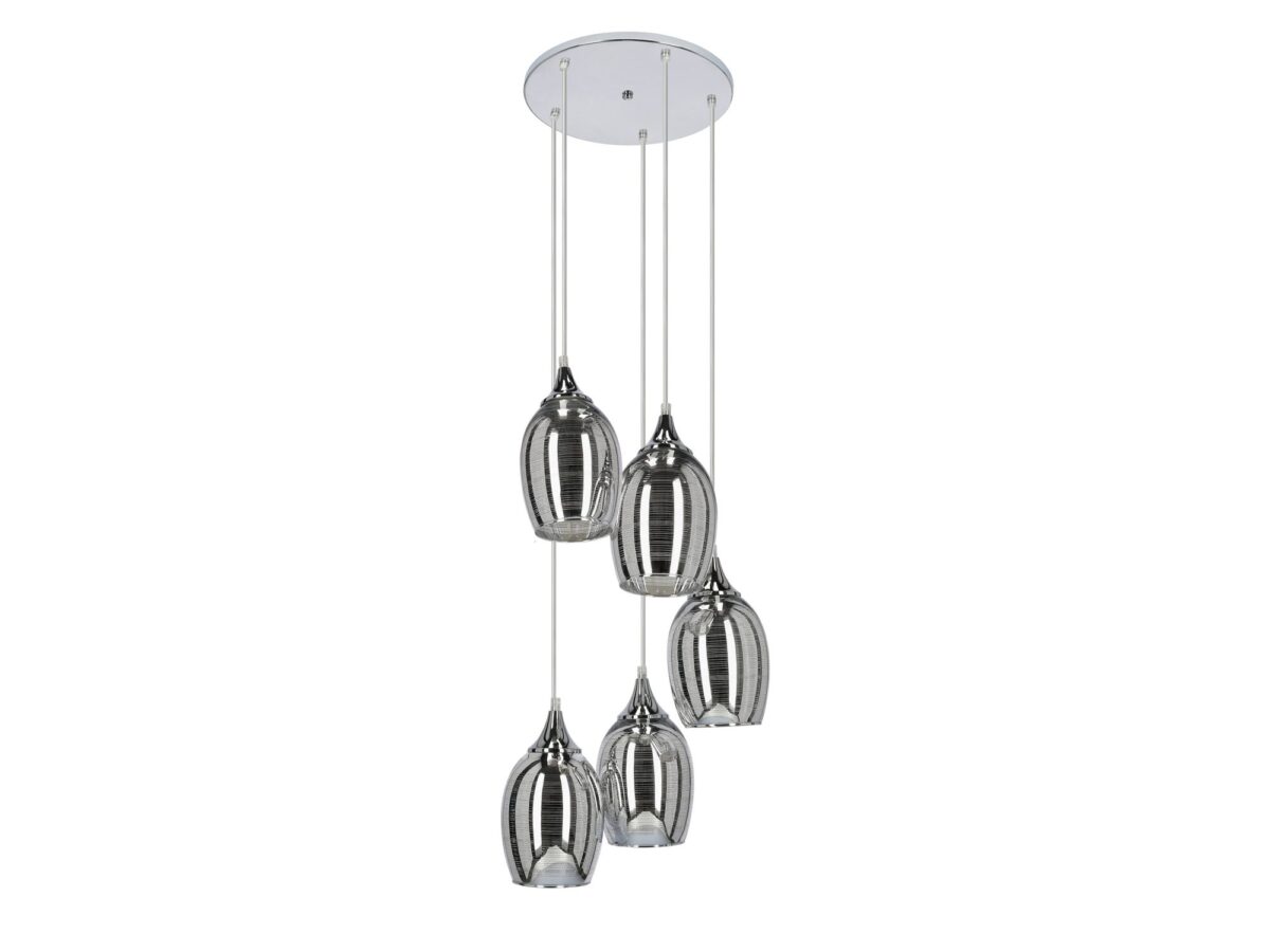 Lampa wisząca z 5 kloszami Larimano 125 cm chromowana