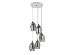 Miniaturka 3 - Lampa wisząca Larimano chromowana z pięcioma owalnymi szklanymi kloszami kaskadowo