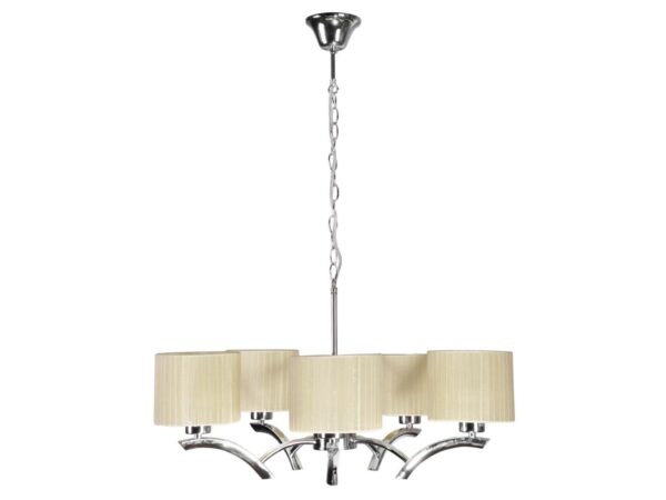 Lampa wisząca Larodira 5-punktowa z kremowymi abażurami na jasnym tle