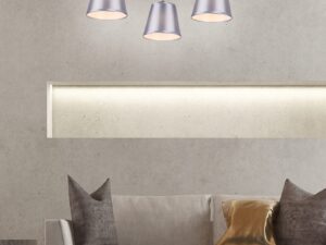 Miniaturka 2 - Lampa wisząca Larosira trzy szare abażury w aranżacji salonu