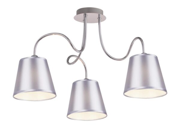 Lampa wisząca Larosira chromowana z trzema szaro-srebrnymi abażurami