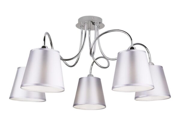 Lampa wisząca Larosira chromowana z pięcioma szaro-srebrnymi abażurami
