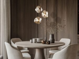 Miniaturka 1 - Trzypunktowa lampa wisząca Lava w brązie w aranżacji wnętrza