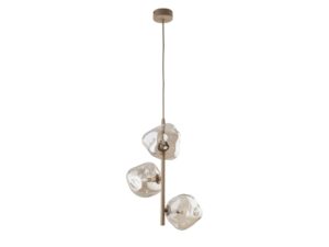 Miniaturka 2 - Lampa wisząca Lava 3-punktowa w kolorze piaskowy beż z dekoracyjnymi kloszami ze szkła na białym tle