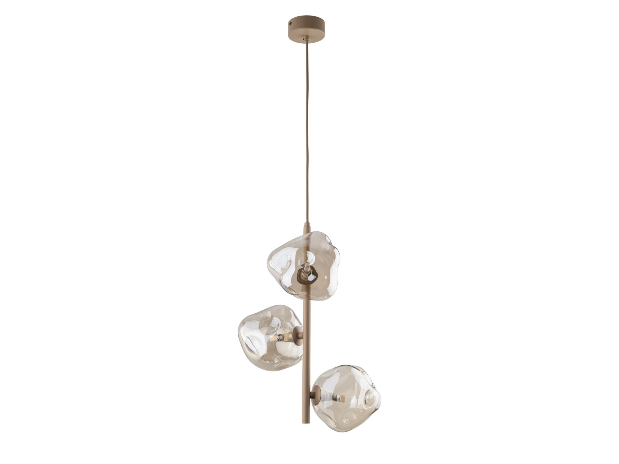 Lampa Lava trzy punkty G9 piaskowy beż ze szklanymi kloszami na białym tle