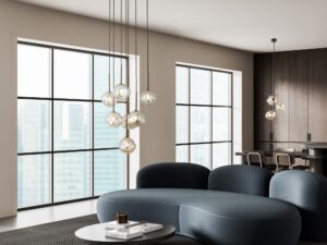 Miniaturka 1 - Lampa wisząca Lava z siedmioma punktami G9 w brązie w aranżacji wnętrza