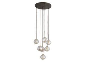 Miniaturka 4 - Lampa wisząca Lava 7-punktowa G9 brązowa z nieregularnymi szklanymi kloszami na białym tle