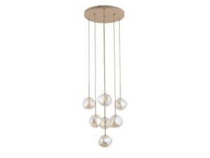 Miniaturka 2 - Lampa wisząca Lava 7-punktowa G9 w kolorze piaskowego beżu z nieregularnymi kloszami, na białym tle