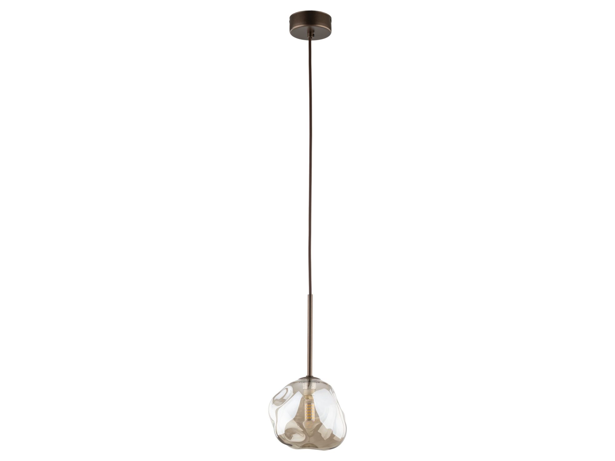 Lampa wisząca Lava brązowa, szklany klosz na białym tle