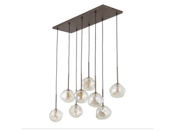 Lampa wisząca Lava brązowa z ośmioma nieregularnymi szklanymi kloszami