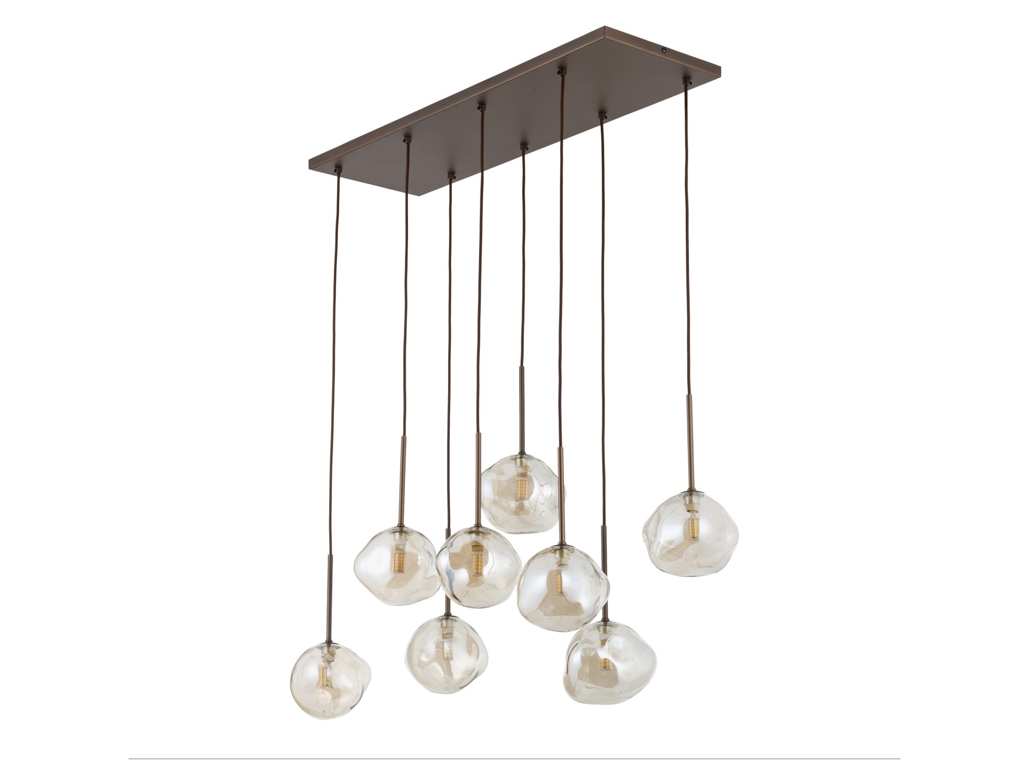 Lampa wisząca Lava brązowa z ośmioma nieregularnymi szklanymi kloszami