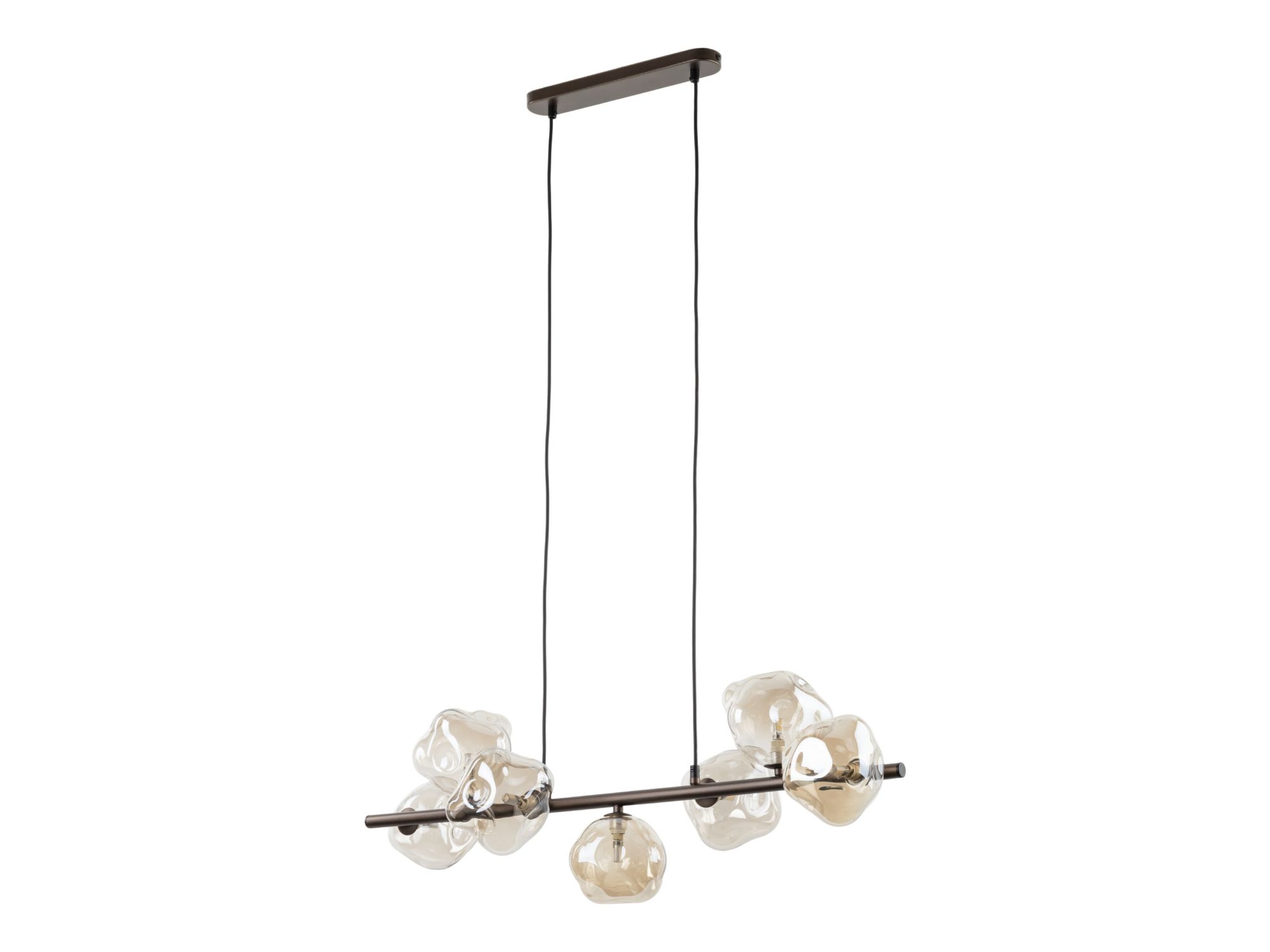 Lampa wisząca Lava z siedmioma nieregularnymi szklanymi kloszami w brązie