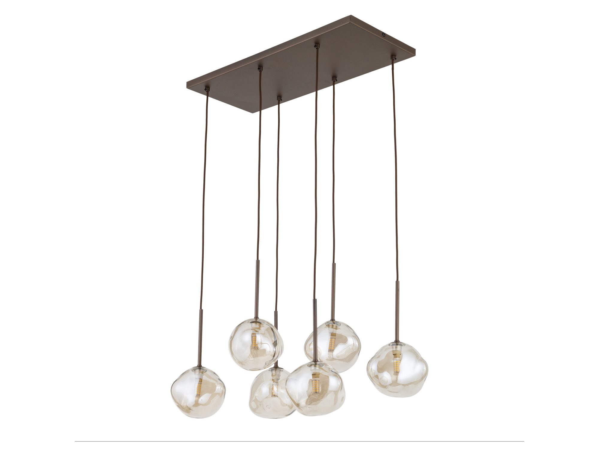 Lampa wisząca Lava brązowa 6-punktowa z koniakowymi szklanymi kloszami