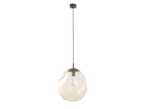 Miniaturka 4 - Brązowa lampa wisząca Lava L z bursztynowym szklanym kloszem na białym tle