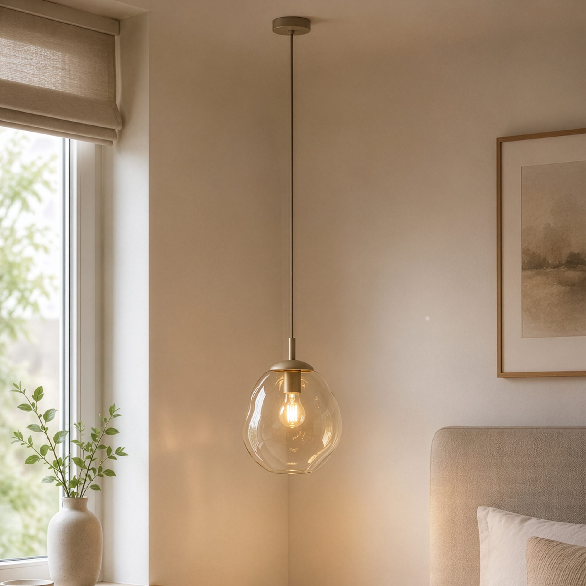 Aranżacja lampy wiszącej Lava M w piaskowym beżu