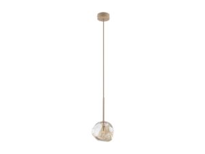 Miniaturka 1 - Lampa wisząca Lava w piaskowym beżu ze szklanym bursztynowym kloszem na białym tle