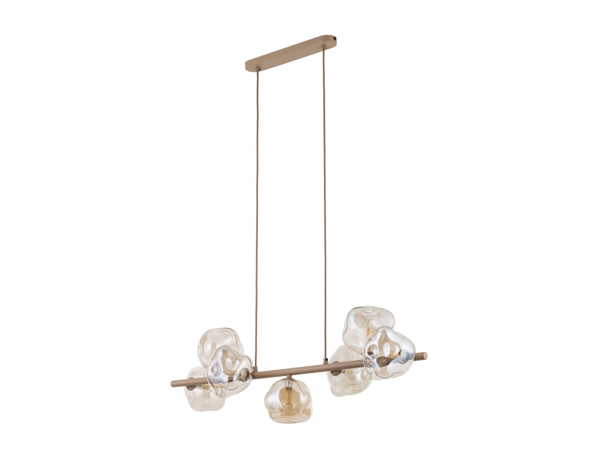 Lampa wisząca Lava w piaskowym beżu z bursztynowymi szklanymi kloszami