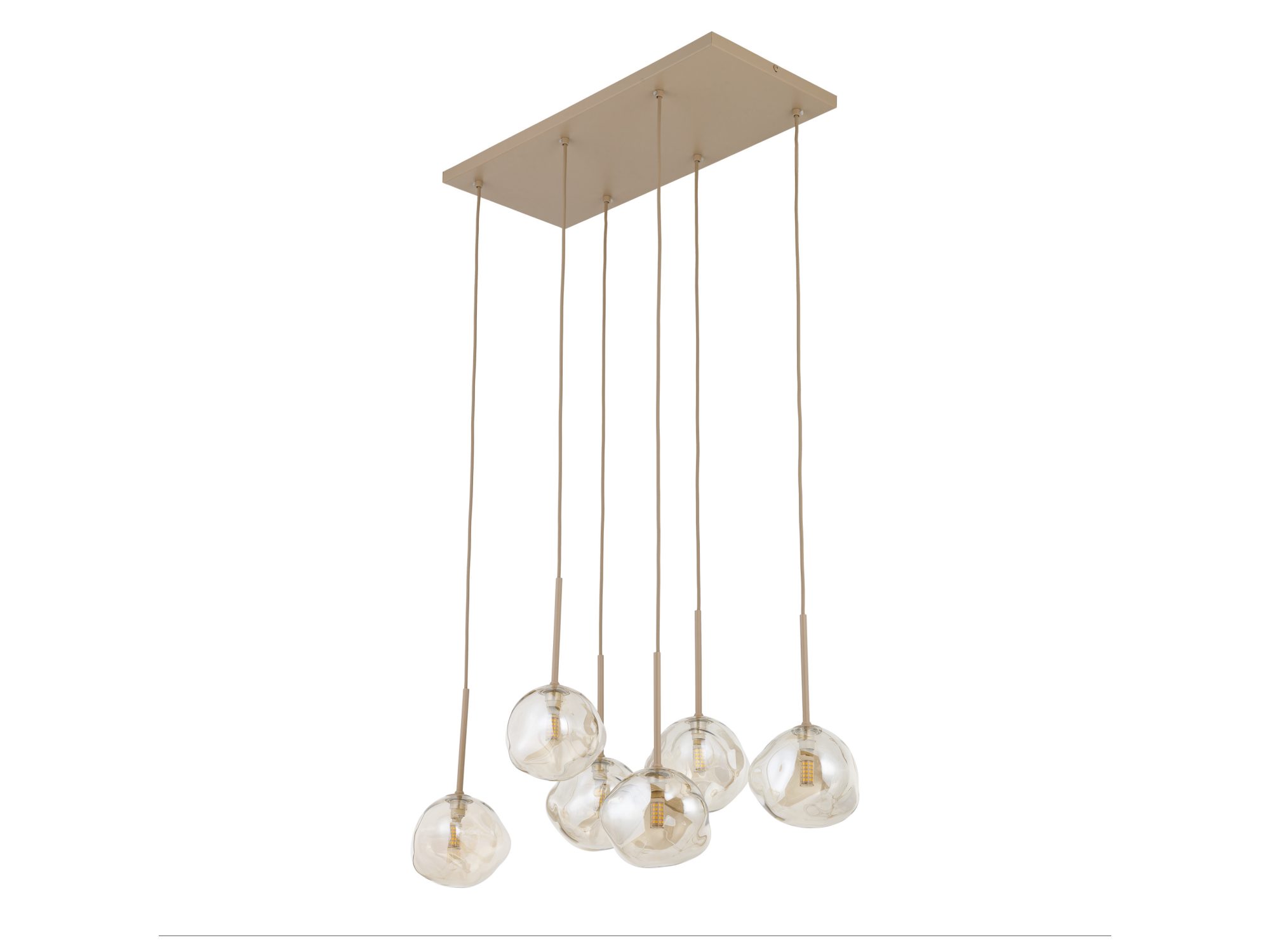 Lampa wisząca Lava piaskowy beż, sześć szklanych kloszy i sufitowa listwa