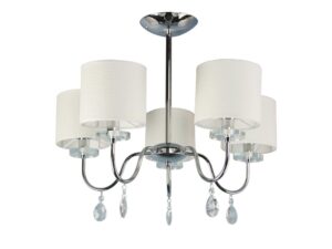 Miniaturka 2 - Lampa wisząca Lavadano chromowana z pięcioma jasnokremowymi abażurami