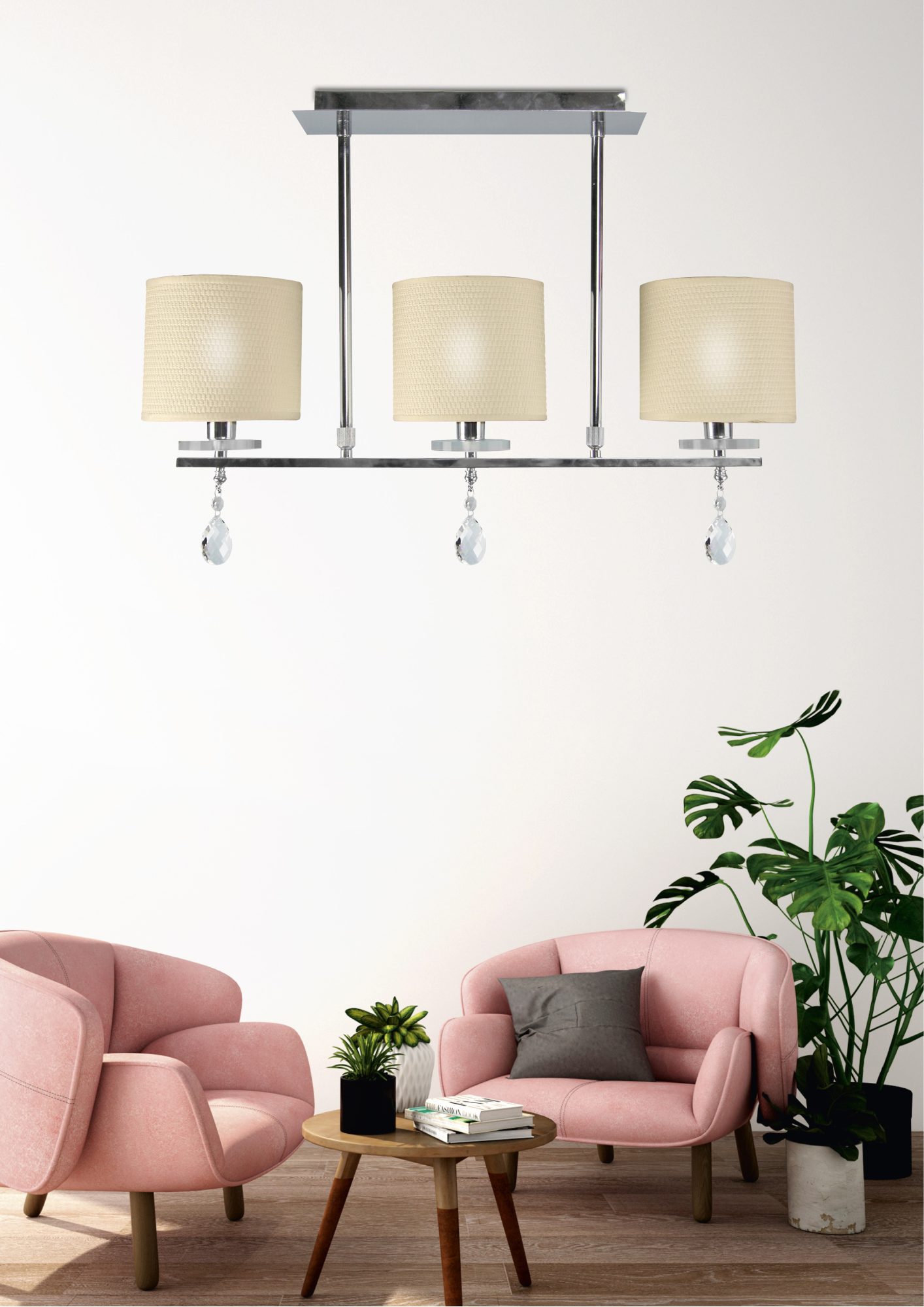 Lampa wisząca Lavadano z trzema abażurami – aranżacja