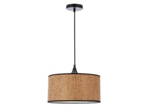 Miniaturka 3 - Lampa wisząca Lavasano z beżowo-brązowym plecionym abażurem i czarnym przewodem