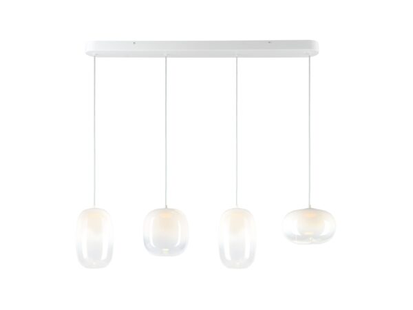 Lampa wisząca Lavatona LED 15 W czteropunktowa 89 cm, cztery białe szklane klosze na białym tle