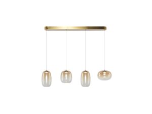 Miniaturka 2 - Lampa wisząca Lavatona LED 15 W czteropunktowa ze złotą listwą i bursztynowymi kloszami