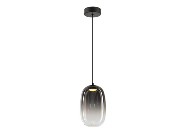 Lampa wisząca Lavatona LED 4 W ze smukłym przydymionym kloszem 13 × 22 cm na białym tle