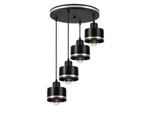 Miniaturka 2 - Lampa wisząca Lavedano z czterema czarnymi cylindrycznymi kloszami ze srebrnym paskiem
