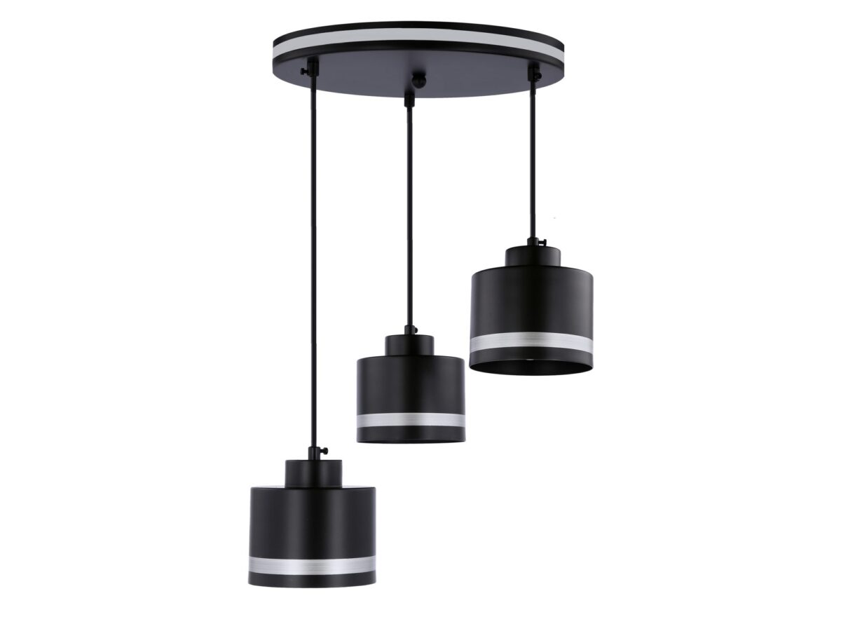 Lampa wisząca Lavedano 3-punktowa czarna ze srebrnymi paskami