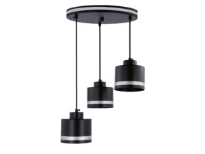 Miniaturka 3 - Lampa wisząca Lavedano z trzema czarnymi cylindrycznymi kloszami i srebrnymi paskami