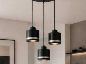 Miniaturka 1 - Lampa wisząca Lavedano z trzema kloszami nad strefą wypoczynkową