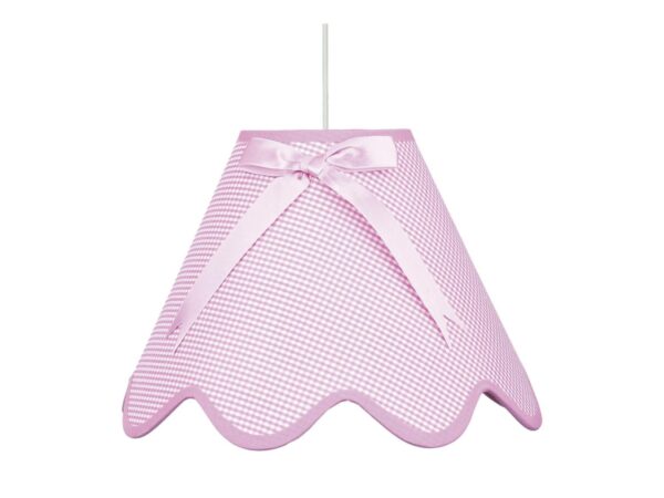 Lampa wisząca Lavimino różowy z kokardą i abażurem w kratkę